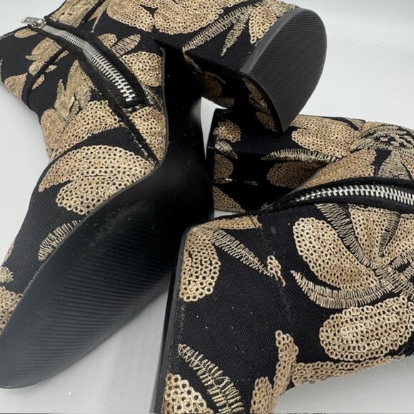 Steve Madden Goldie Black and Gold Metallic Sequin Embellished Booties Size 6.5 - Picture 6 of 7